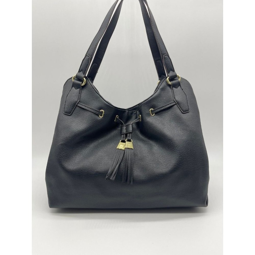 LIZ CLAIRBORNE faux-leather tassel front women's shoulder bag - BLACK